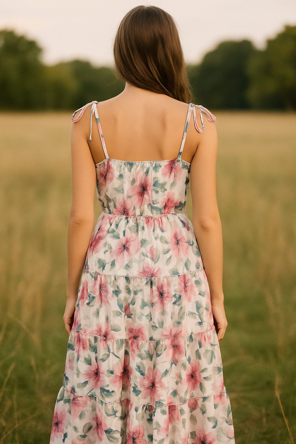 Grey Floral Tiered Maxi Dress – Crepe Fabric