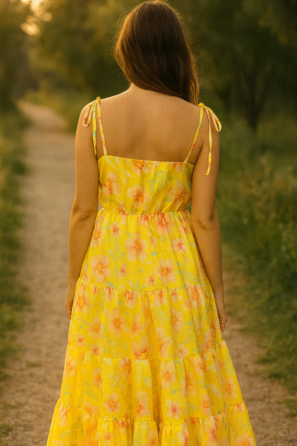 Women’s Yellow Floral Crepe Maxi Dress