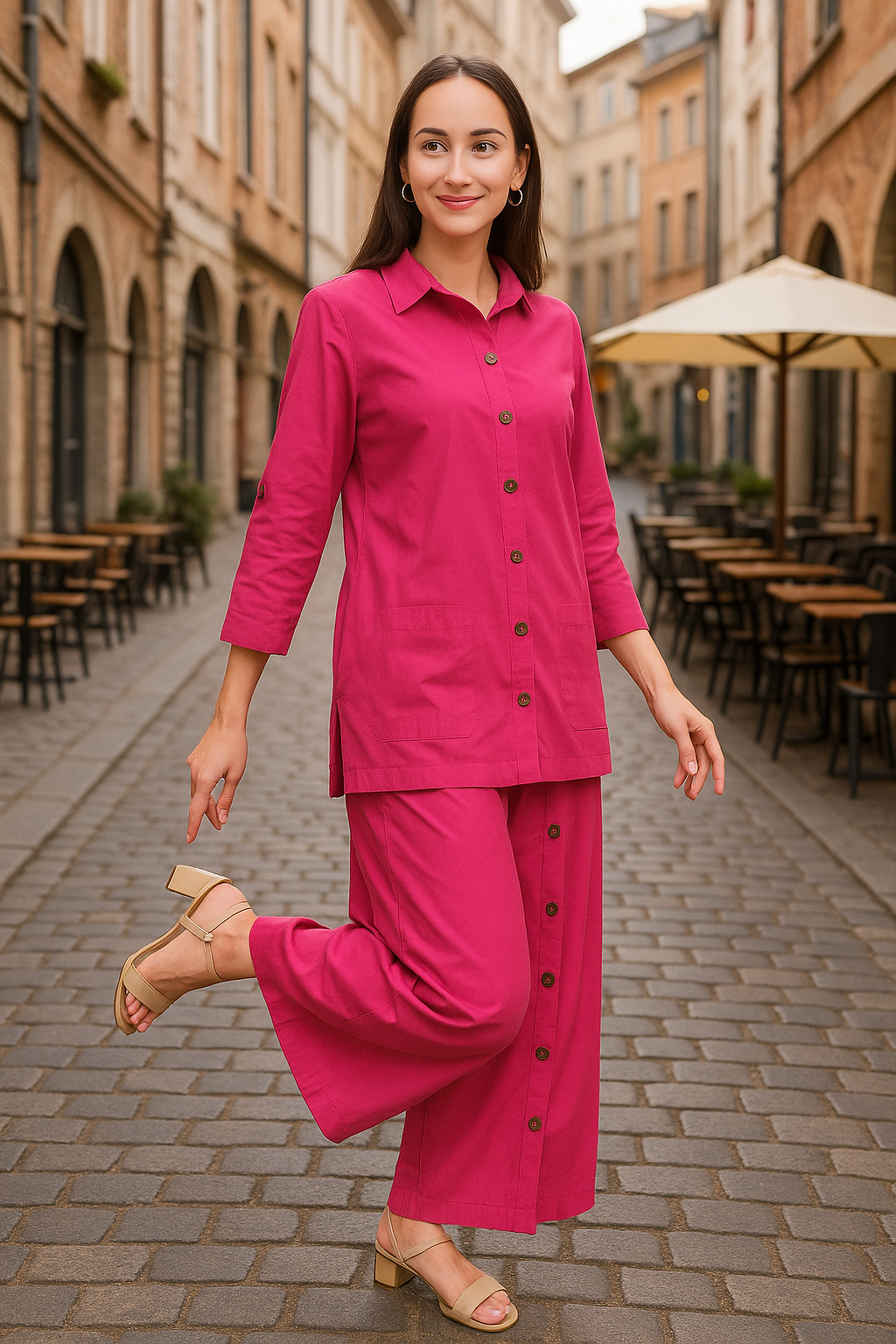Huegenz Women's Pink Two-Piece Co-Ord Set in Cotton