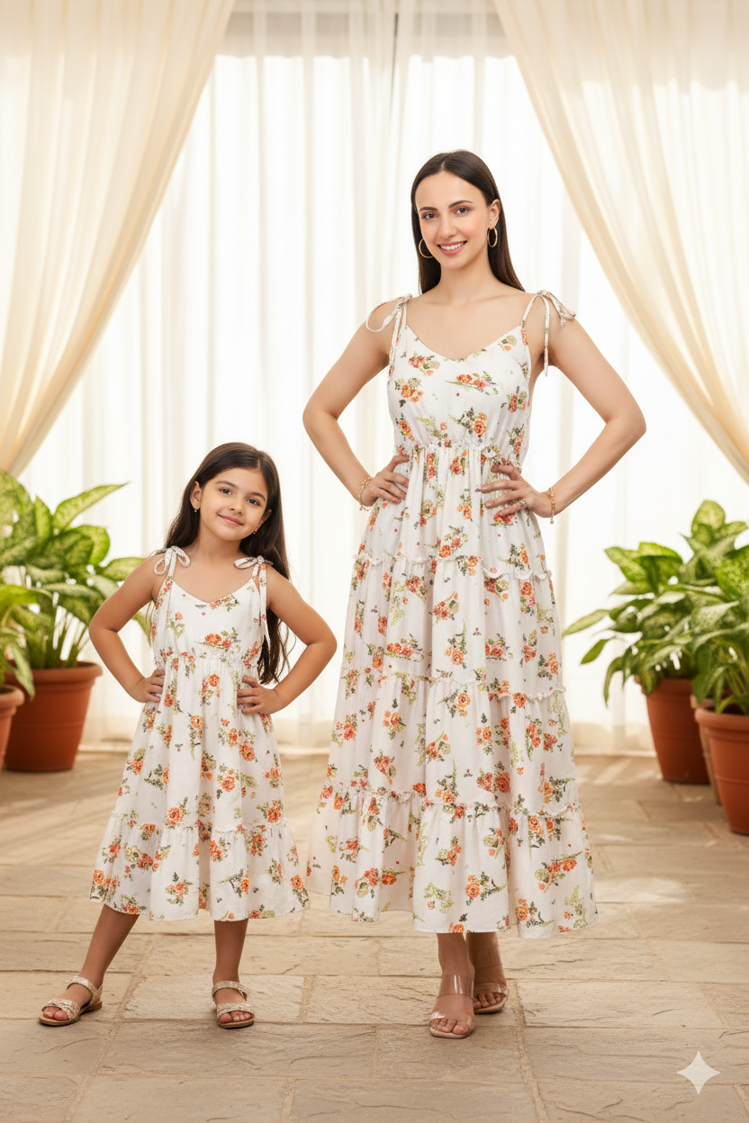 Mother Daughter Floral White Maxi dress