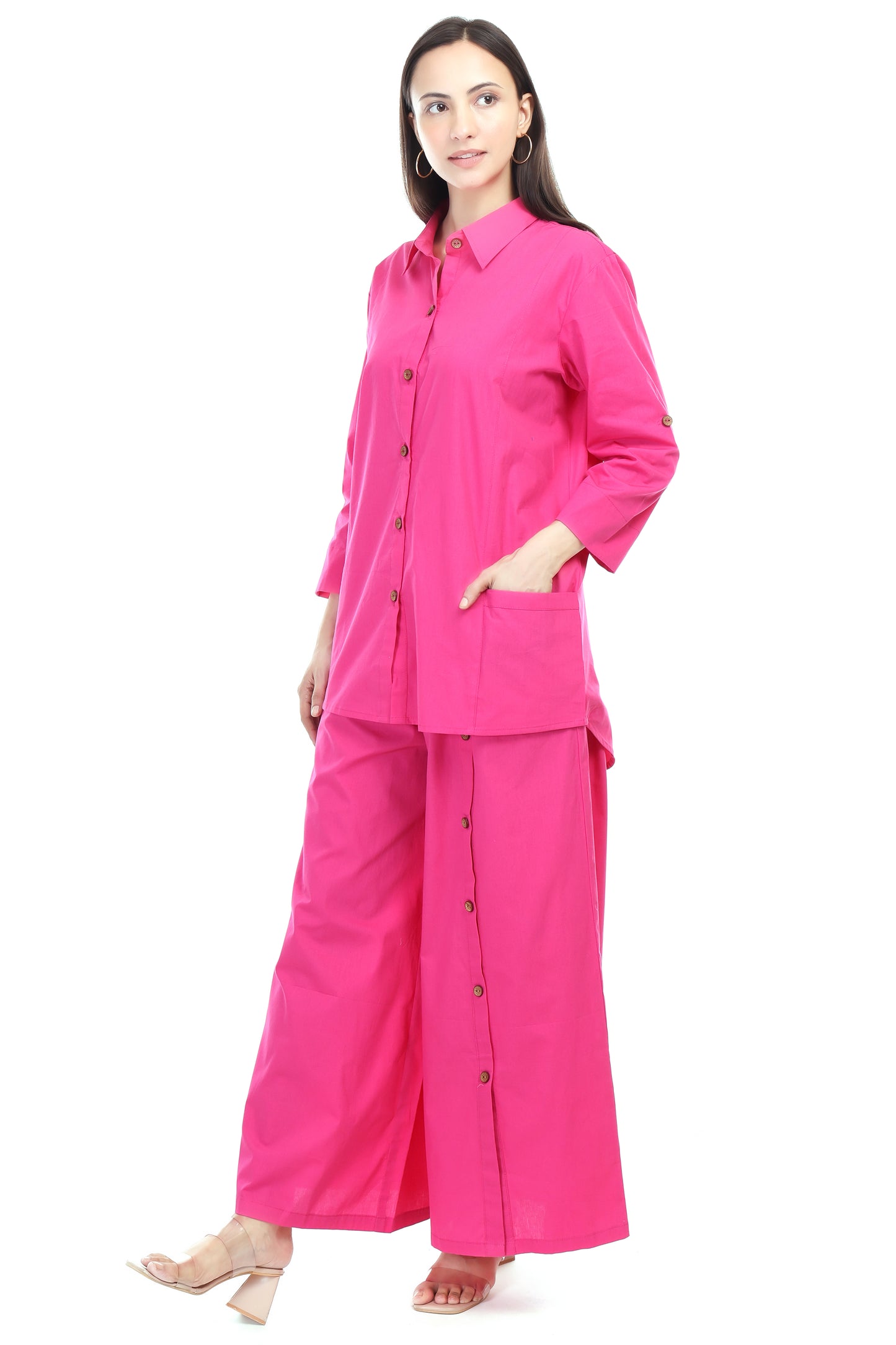 Huegenz Women's Pink Two-Piece Co-Ord Set in Cotton