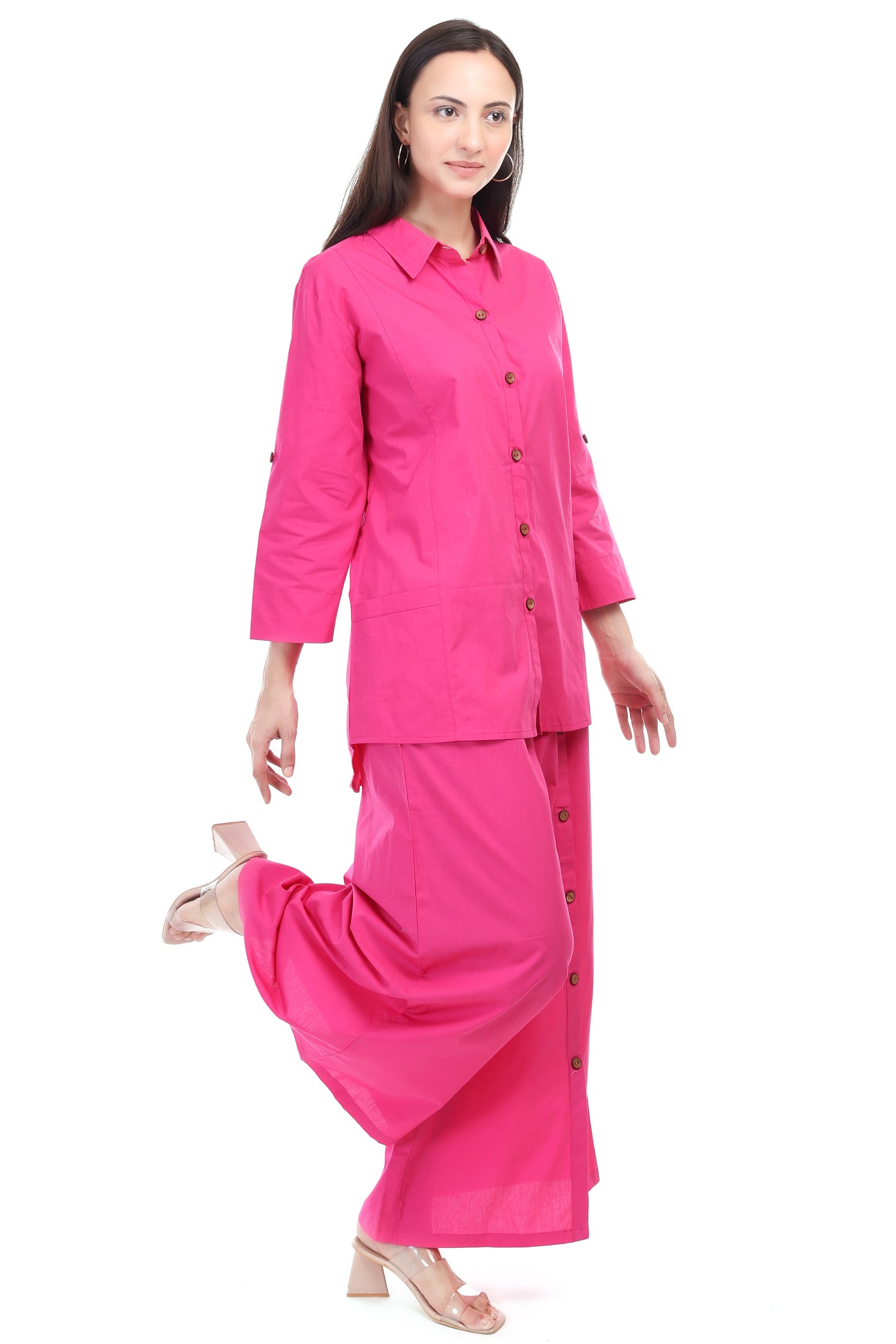 Huegenz Women's Pink Two-Piece Co-Ord Set in Cotton