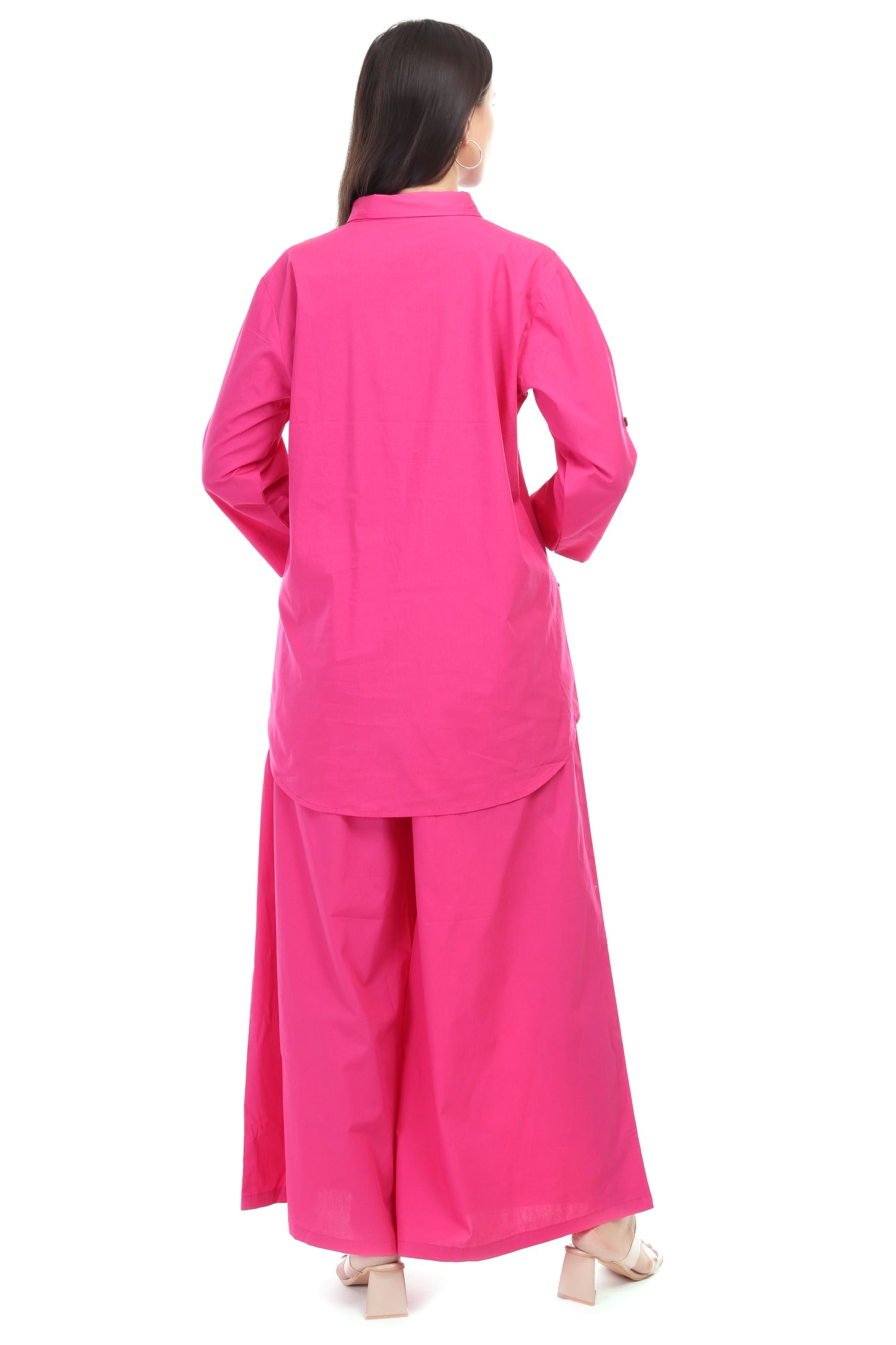 Huegenz Women's Pink Two-Piece Co-Ord Set in Cotton