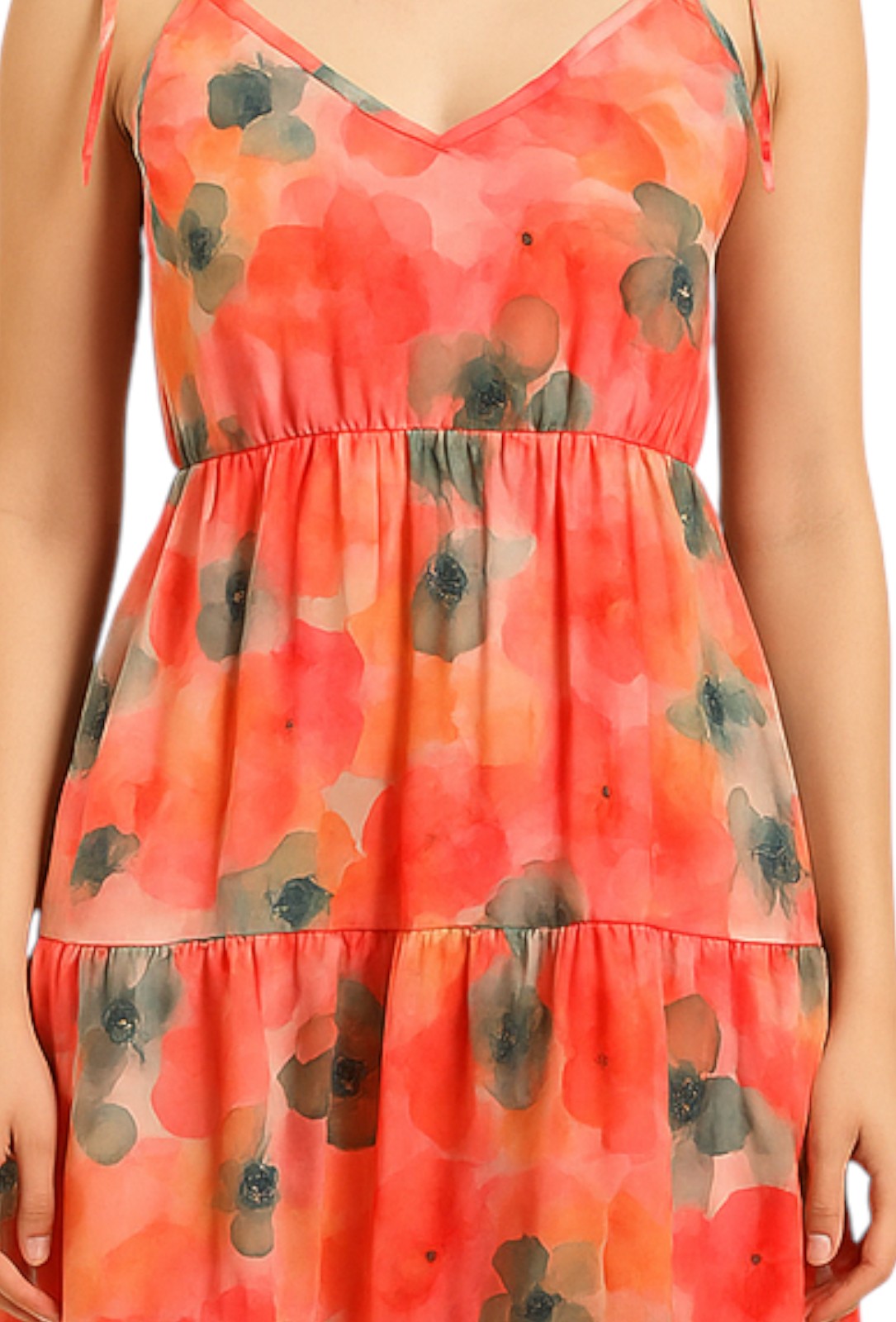 Peach Floral Tiered Maxi Dress – Crepe Fabric