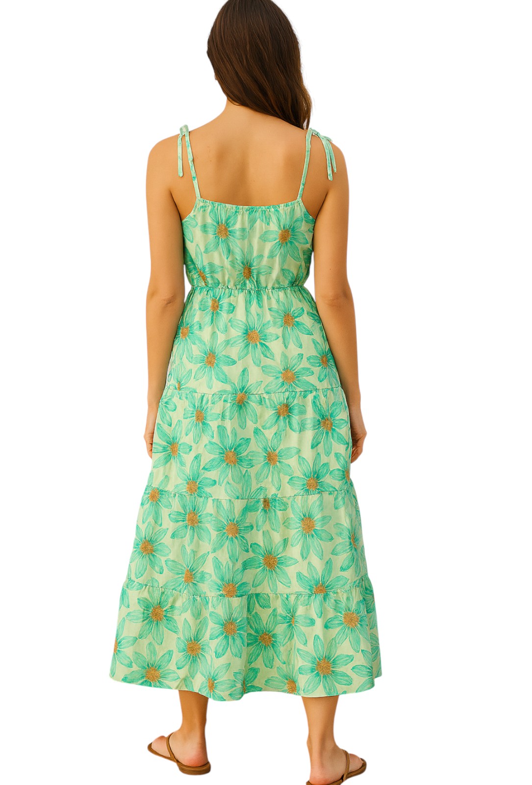 Mint Green Floral Tiered Maxi Dress – Crepe Fabric