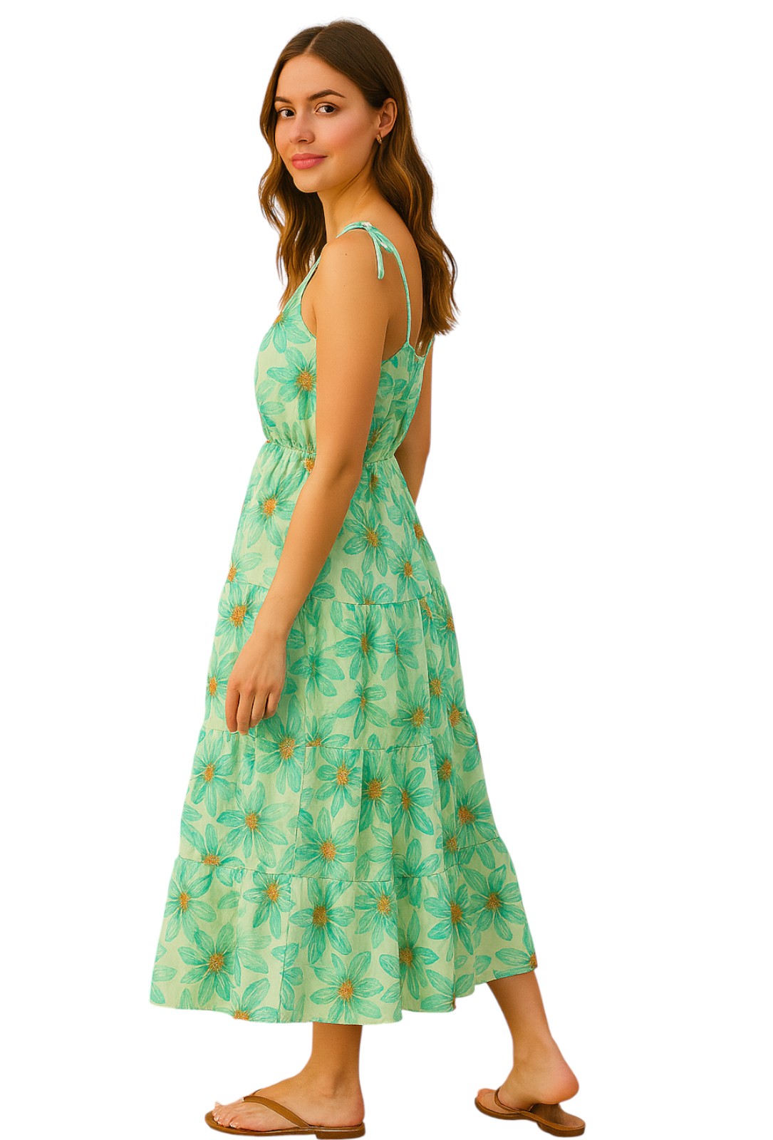 Mint Green Floral Tiered Maxi Dress – Crepe Fabric