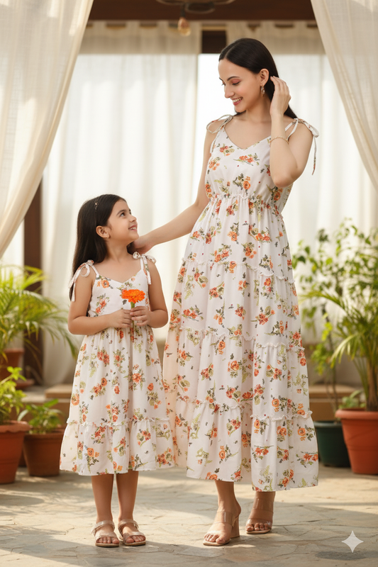 Mother Daughter Floral White Maxi dress