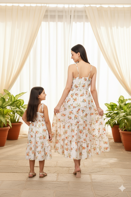 Mother Daughter Floral White Maxi dress