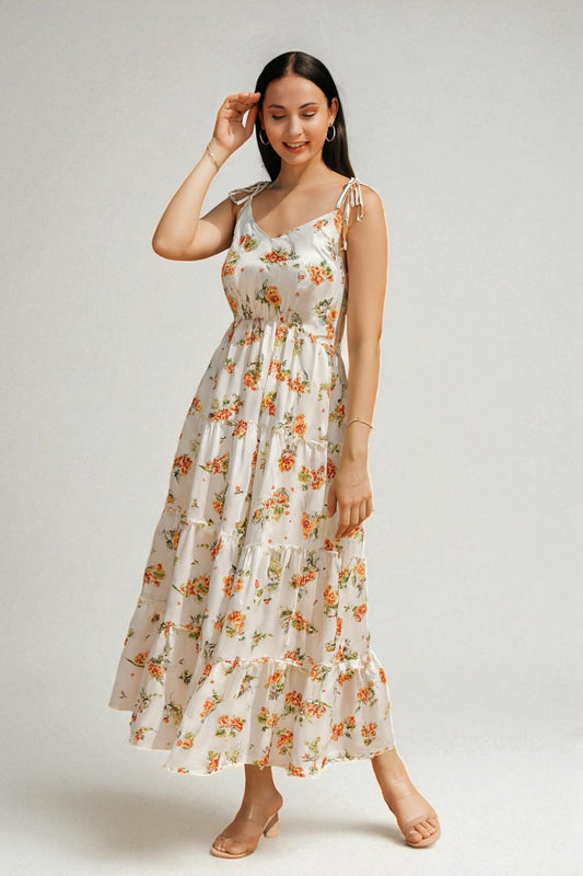 Floral Tiered Maxi Dress with Shoulder Tie Straps